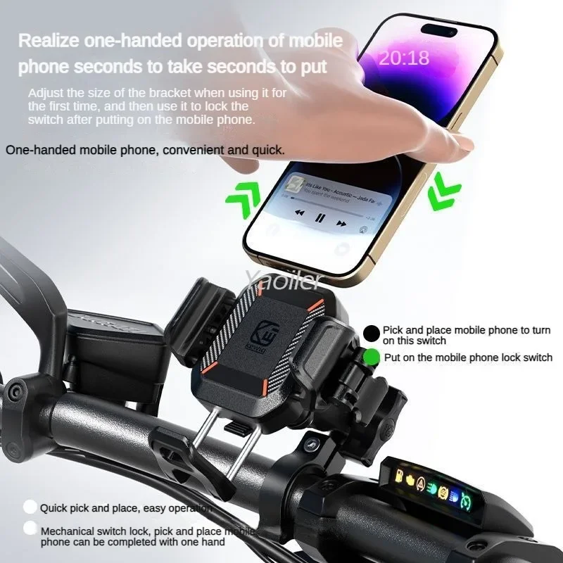 Soporte de teléfono para motocicleta, Amortiguador de vibración Dual, antivibración, para iPhone 15/14 Pro Max, 5,2-7,2 pulgadas