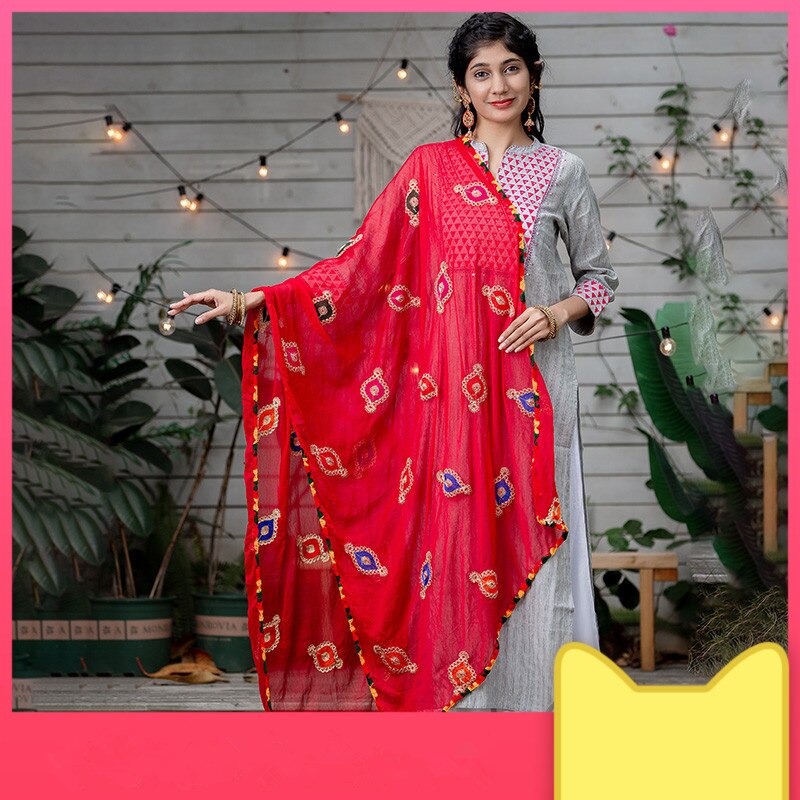 Écharpe de danse indienne pour femme, châle brodé, doux, rouge, Styles ethniques, dupatas, beau, confortable, printemps été