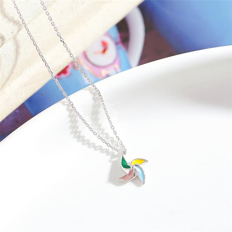 Sole Memory Literary Color Windmill Sweet Fresh 925 Sterling Silver Clavicle Chain Female Necklace SNE441