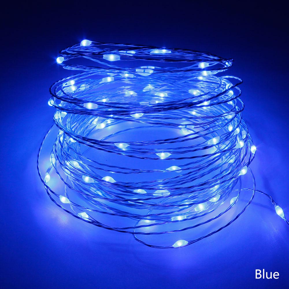 10M 100LEDs 5M 50LEDs USB LED String Lights Waterproof Silver Wire Garland Fairy Christmas Decoration Party Wedding Lighting: Blue / USB 10M 100LEDs