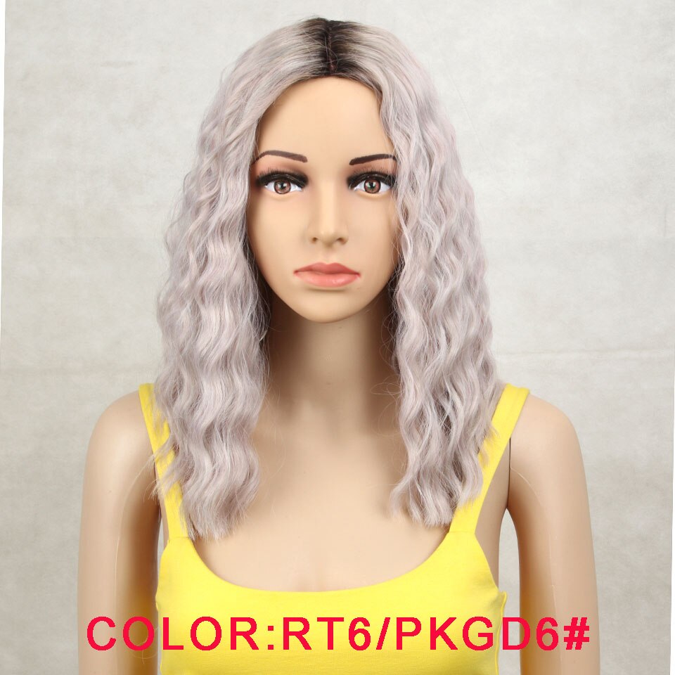 Pelucas sintéticas mágicas de 14 "con flequillo rosa y rojo, resistentes al calor, ondas al agua, para mujeres negras, encaje de estilo africano y americano: RT6-PKGD6