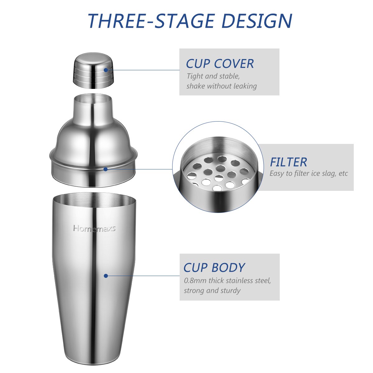 HOMEMAXS 17PCS/set Cocktail Making Tools Stainless Steel Cocktail Shaker Set Bar Set Strainer Muddler Jigger