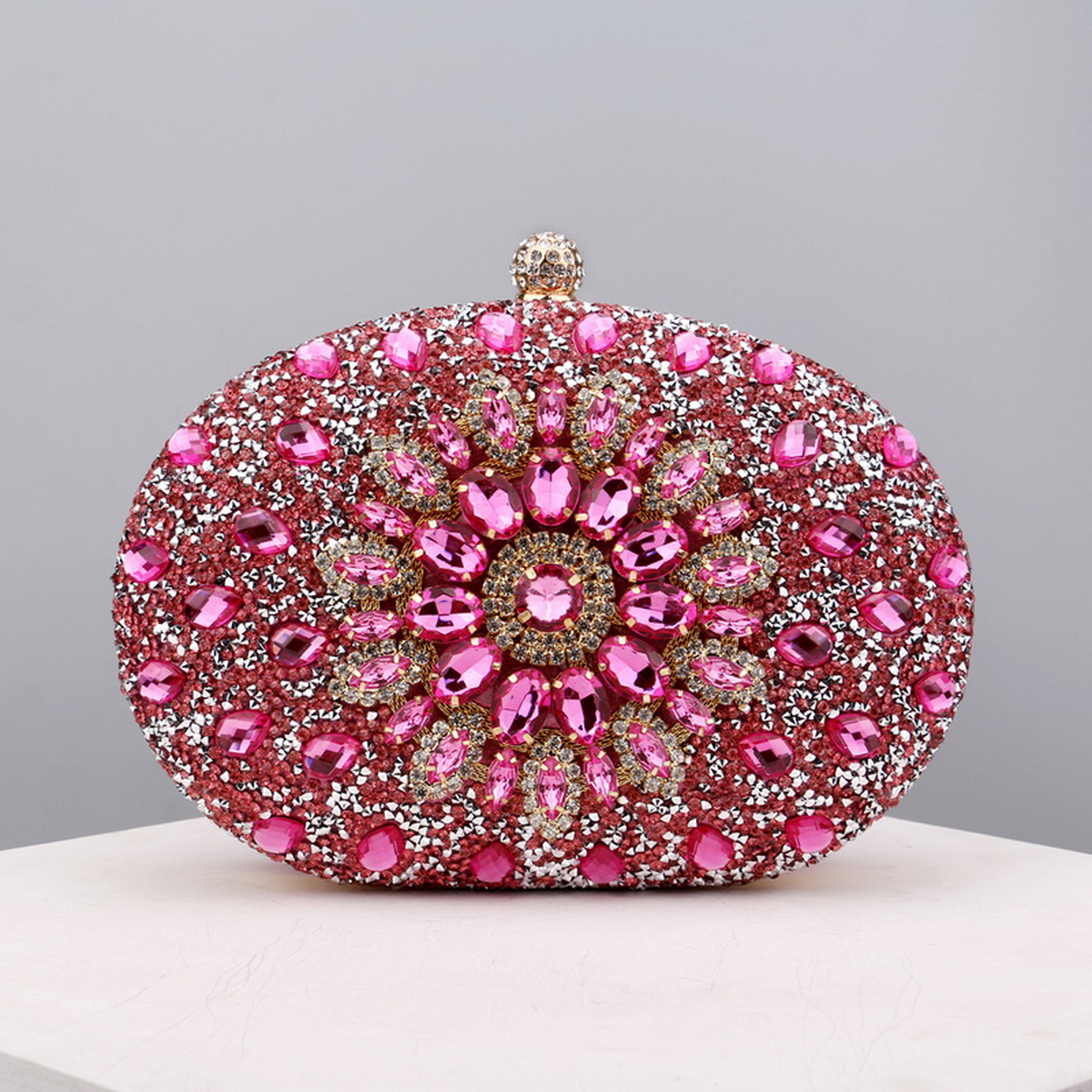 Flower Rhinestones Evening Bags Metal Prom Clutch Diamonds Clutch With Chain Shoulder Handbags Wedding Female Purse: Orange