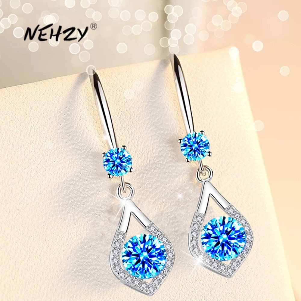 Nehzy 925 Sterling Zilveren Vrouwen Mode-sieraden Paars Roze Shiny Crystal Zircon Water Tassel Hoops Piercing Oorbellen