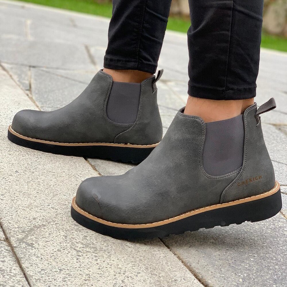 Chekich CH045 ST Gray Men 'S Boots Stylish Chelsea Style Season Orthotic Insole Step-in Classic Matte Color