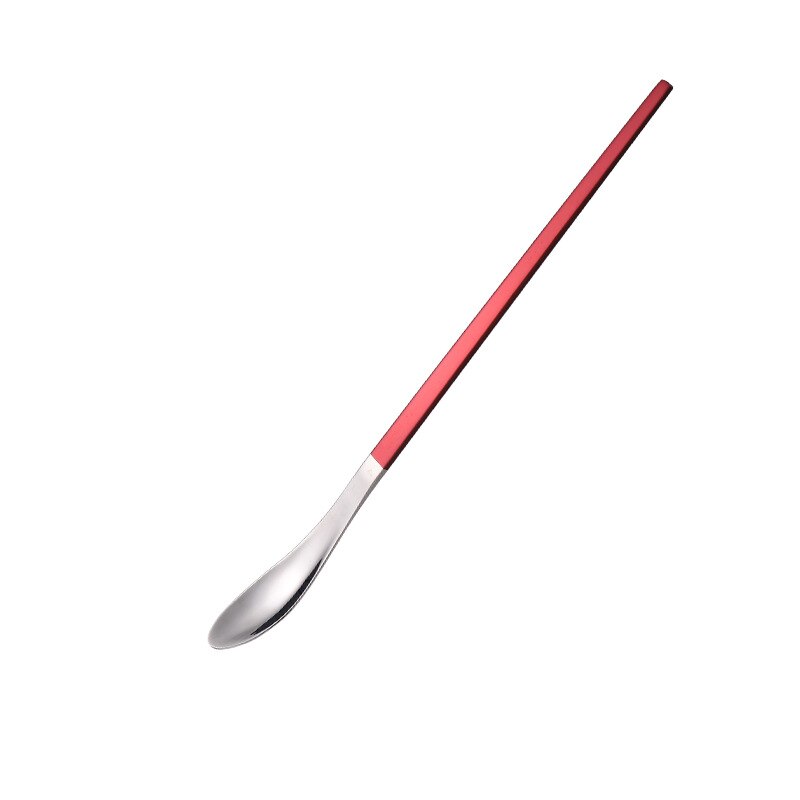 304 Stainless Steel Long Handle Stirring Spoon Cocktail Bartender Spoon Coffee Spoon Dessert Long Spoon Japanese Stirring Spoon: Silver Red
