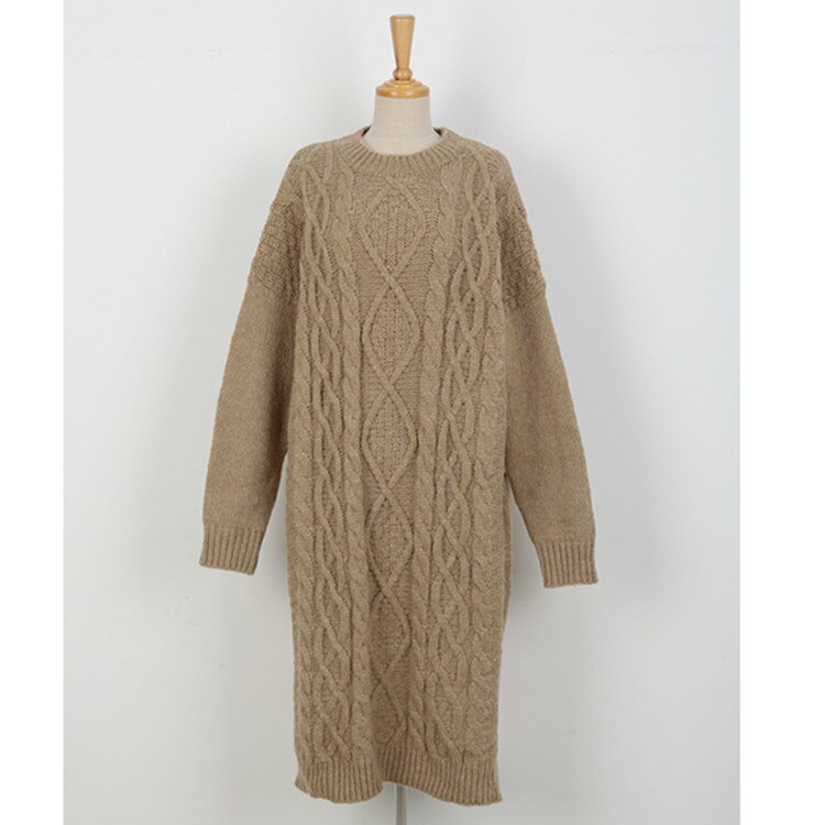 suéter de otoño cálido Vintage vestido de mujer suéter largo de invierno Vestidos de punto Maxi holgado Vestidos de gran tamaño vestido largo Vestidos: khaki