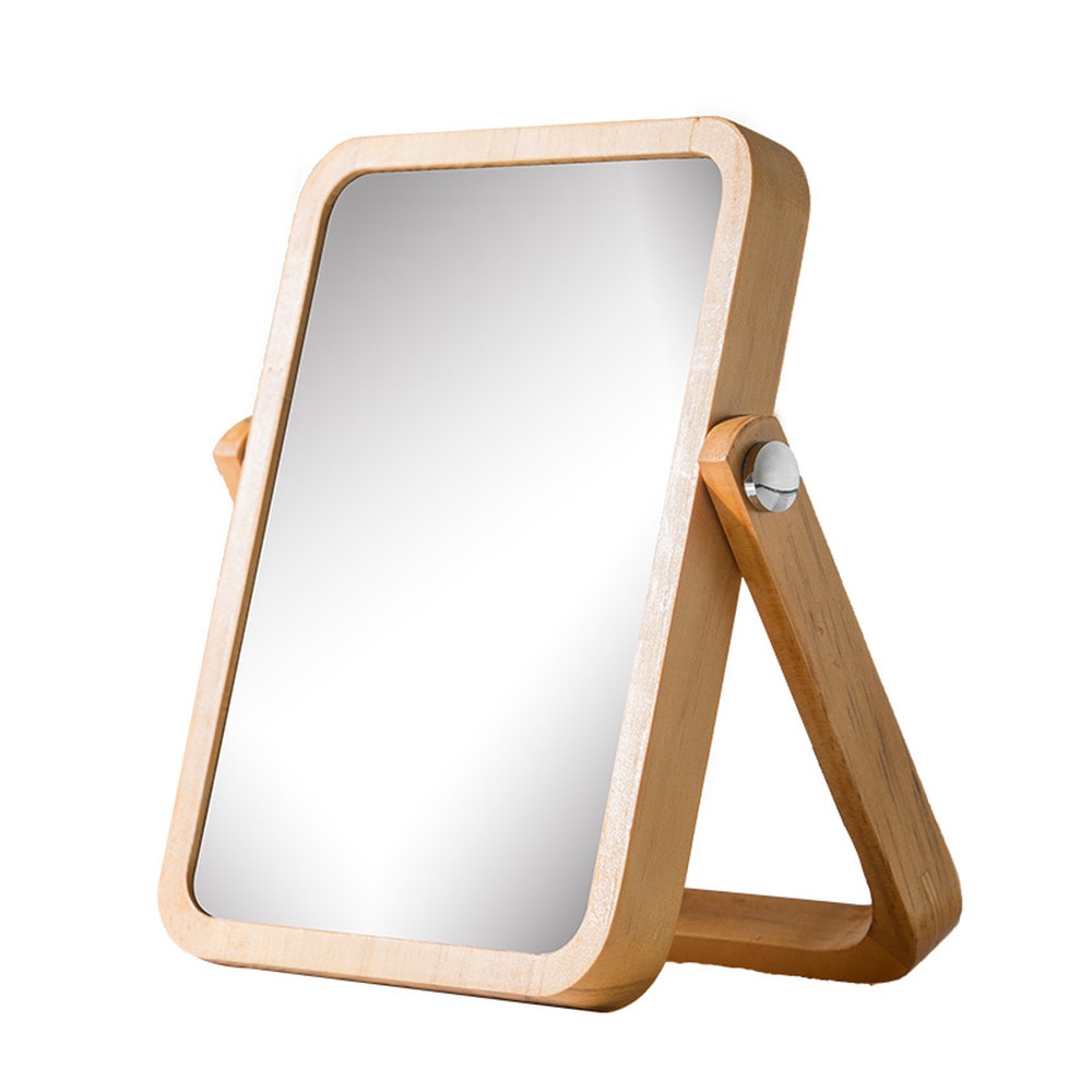 Desktop makeup mirror simple solid wood vanity mirror portable wooden folding desktop mirror wx8281415