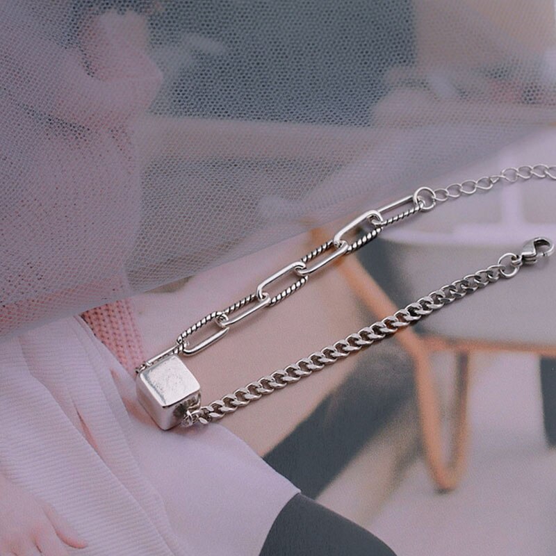 Foxanry Vintage Punk 925 Sterling Silver Chain Brcacelet for Women Simple Geometric Handmade Party Jewelry Gitfs