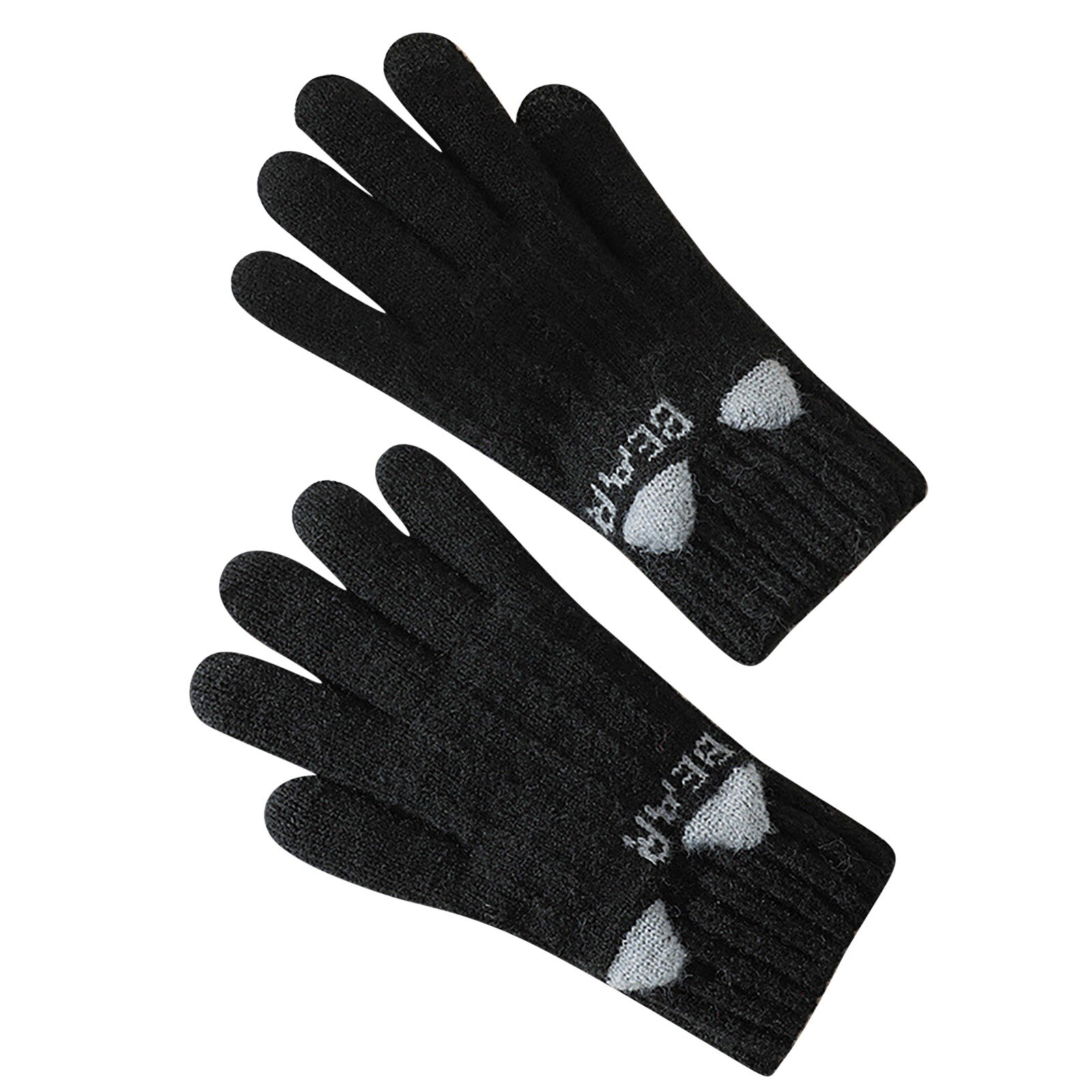 freundlicher Mädchen Gestrickte Finger Handschuhe Winter warm Halten Katze Drucken Warme Handschuhe Jungen Mädchen Warme Fäustling für Teenager Jugend Radfahren handschuhe: schwarz