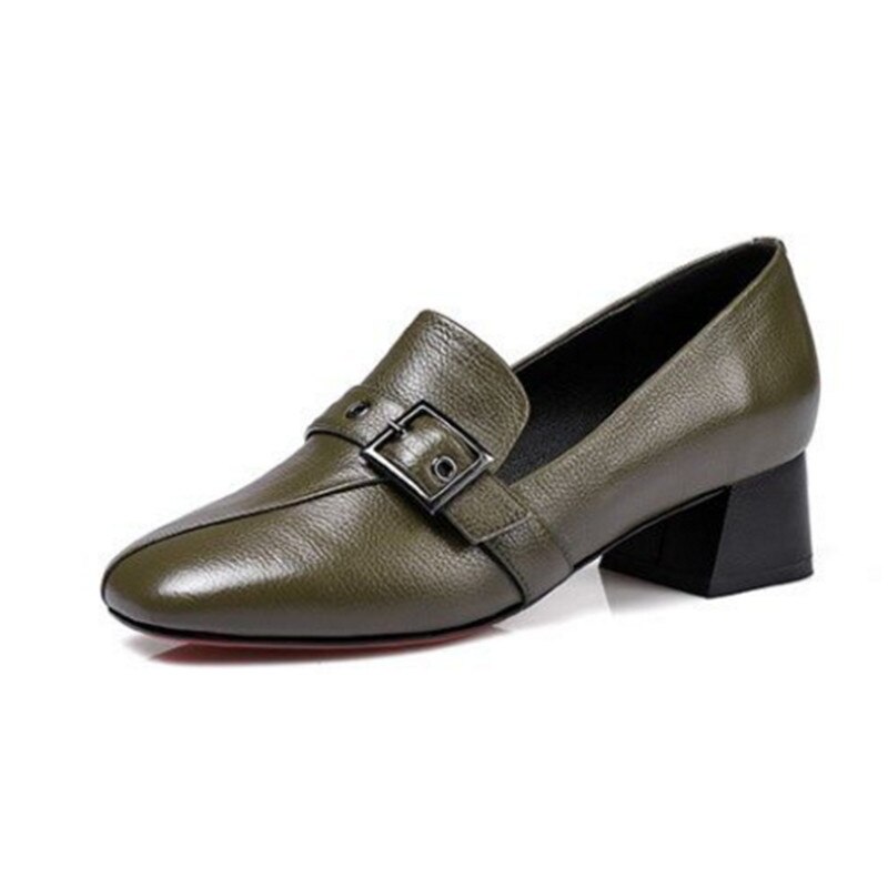 Zapatos de tacón cuadrado cresfimix de piel sintética verde militar para mujer, para oficina, clásicos, cómodos, negros ,  a6033