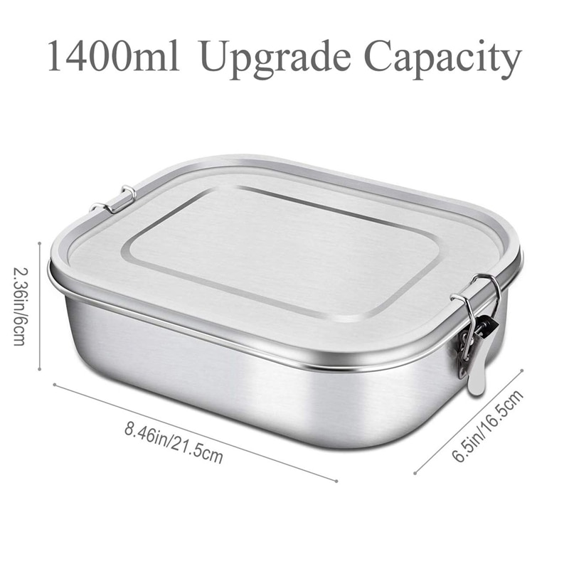 Stainless Steel Bento Box Lunch Container,3-Compartment Bento Lunch Box for Sandwich and Two Sides,1400 Ml Food Container for Ki