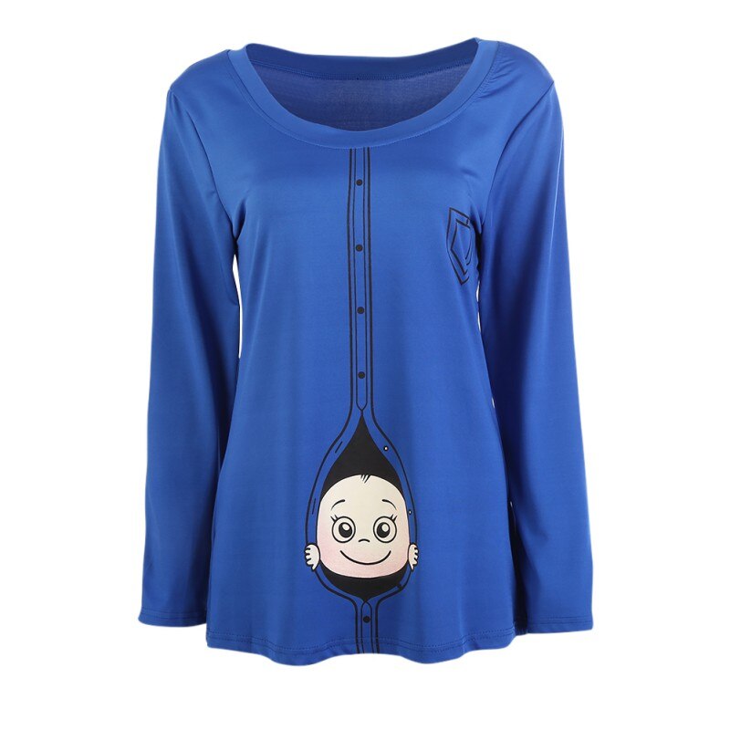 Maternity Pregnant Long Sleeve T Shirts Cartoon Baby Peeking Out Printed Clothes Maternity Funny Shirts