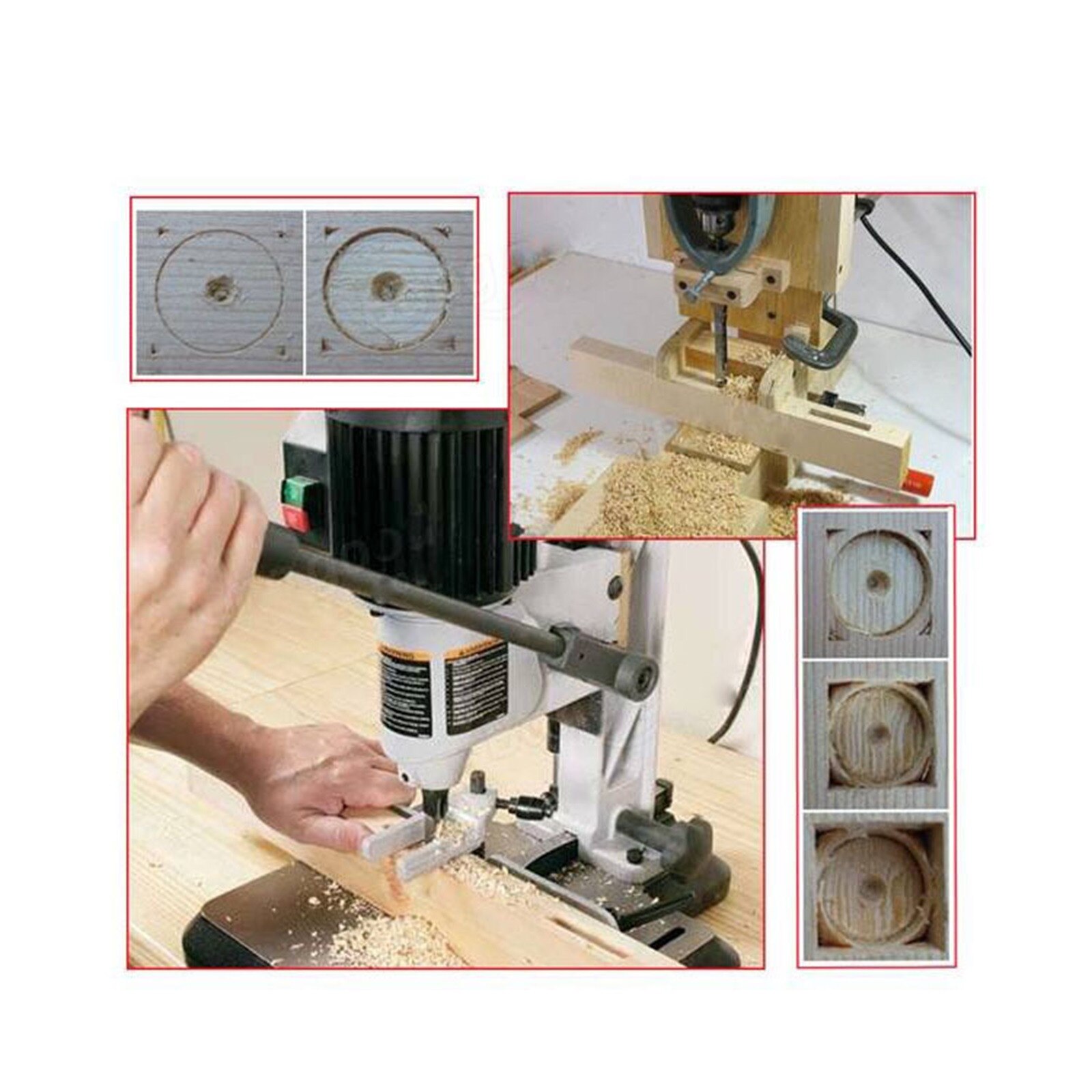 Máquina de agujero cuadrado para carpintería de larga duración, juego de guía de taladro para agujeros cuadrados, perforadora de agujeros, fresa para madera, 4 unidades