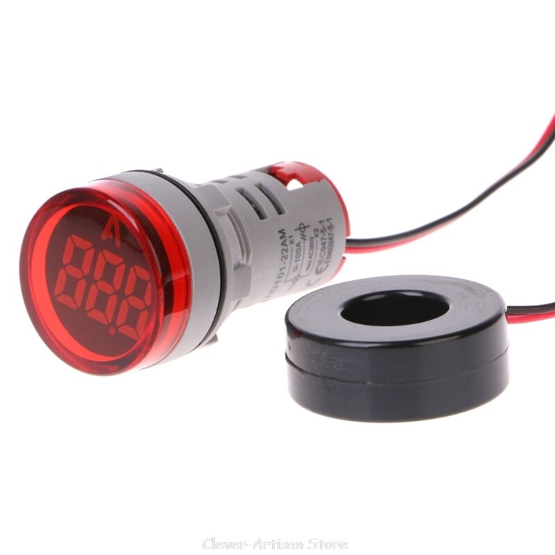 AC220V 22mm Digital Ammeter 0-100A Current Monitor Meter Signal Lamp Amperemeter Au 27 20: Red