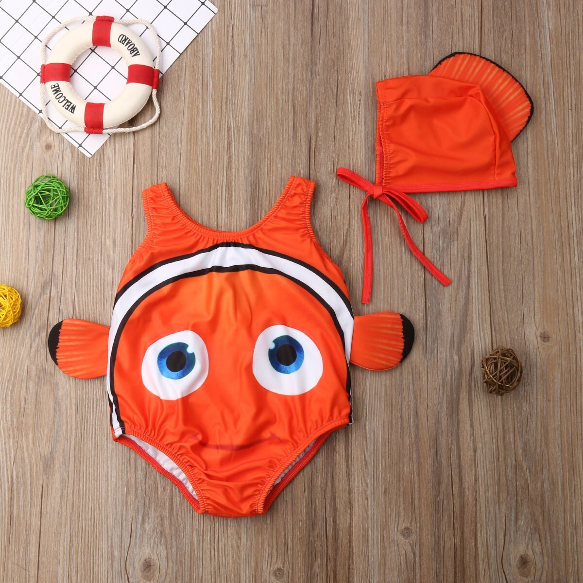 Kids Baby Girl Swimwear Cartoon Goldfish Swimsuit Beachwear Bathing Costume Sleeveless Swimwear Sets 1-6Y