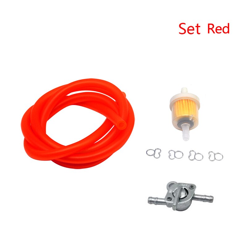 Zs Motos 6 Mm Motorfiets Benzine Brandstof Tap Kleppen Op/Uit Schakelaar + Olie Buis + Olie Filter Inline benzinekraan Pit Dirt Bike Atv Utv Scooter: Red set