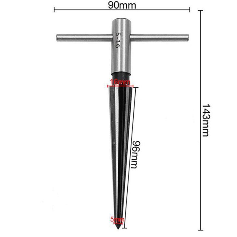 5-16mm Novice Taper Reamer Hand Held Reamer T Handle Tapered Fluted Chamf Reaming Woodworker Cutting Tool