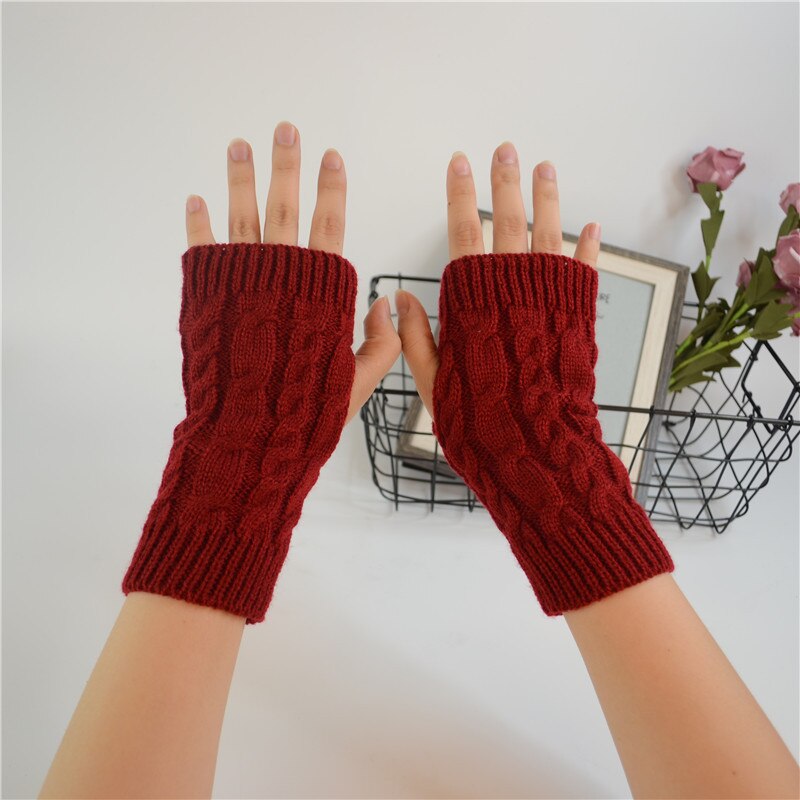 Moda torção crochê malha braço sem dedos aquecedores arco-íris cor luvas de inverno para as mulheres longo traje presentes de natal meninas