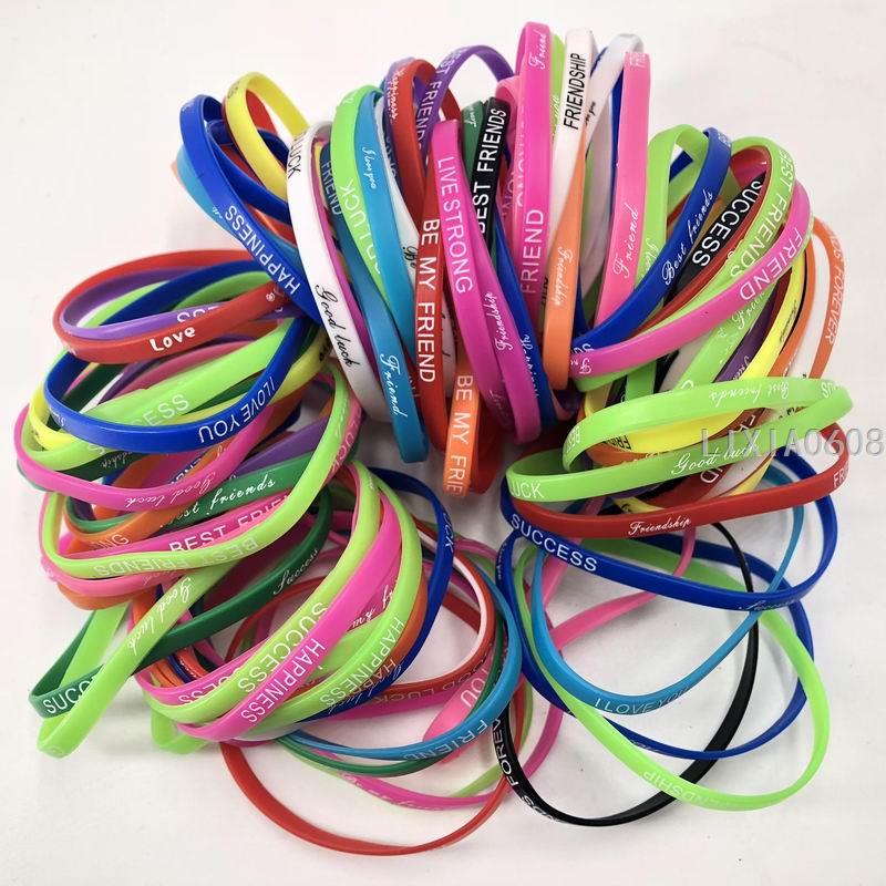 Pack von 200 stücke Mehrfarbig Liebe Friednship Stil Handgelenk Manschette Energie Silikon Armbinde elastizität