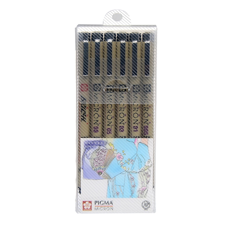 SAKURA PIGMA MICRON Pen Set 6 pcs Drawing Marker Pens with Brush Manga XSDK-6P Japan