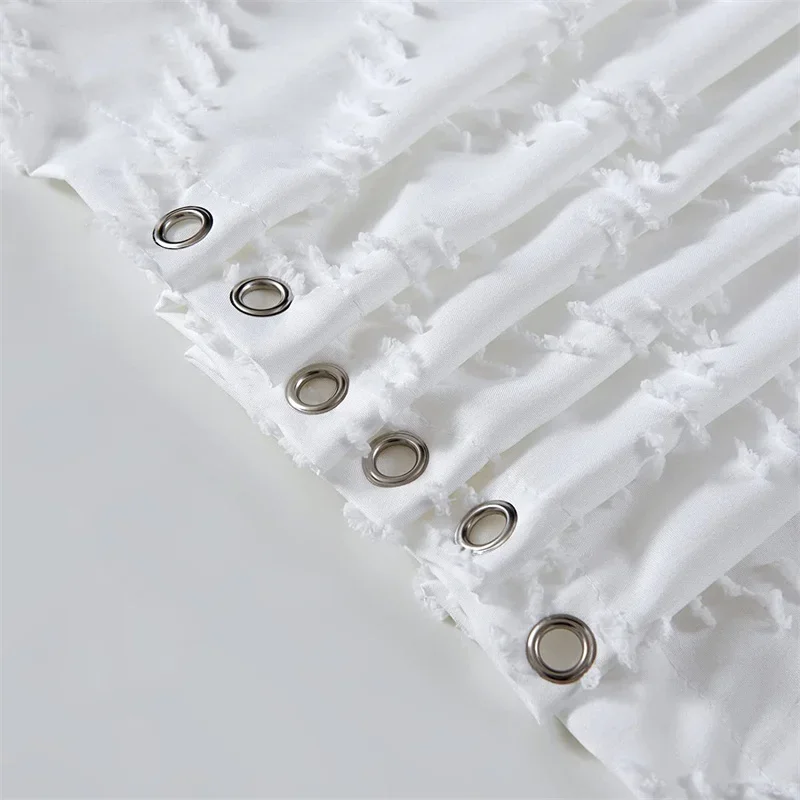Waterproof White Shower Curtain Woven Fabric Shower Curtain Modern Farmhouse Shower Curtains for Bathroom Curtain Set