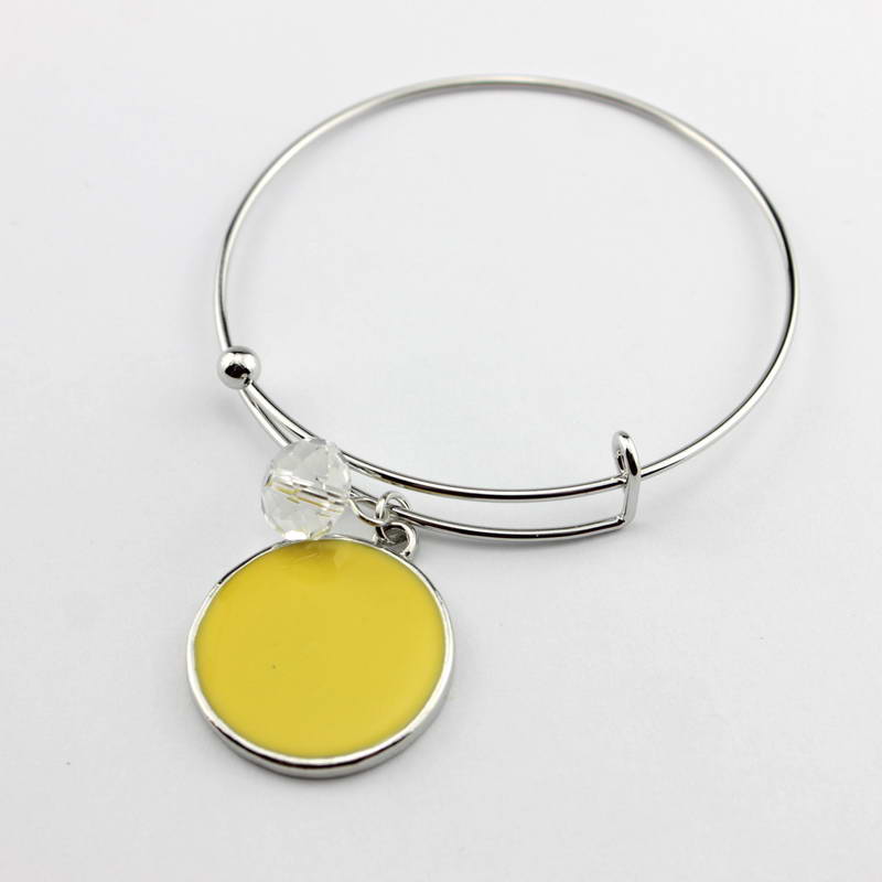 Monogramm Blanks Charm Emaille Flache Runde Disc Armreif Armband Einstellbar: B1923-Silver Yellow
