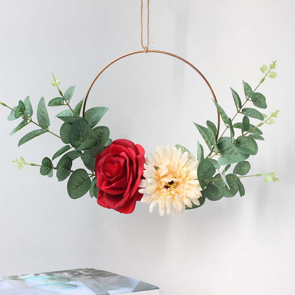 20cm Iron Rope Gold Metal Ring Portable Garland Flowers Wedding Bride Flowers Wreath Handmade Wall Hanging Garland Decoration: A2