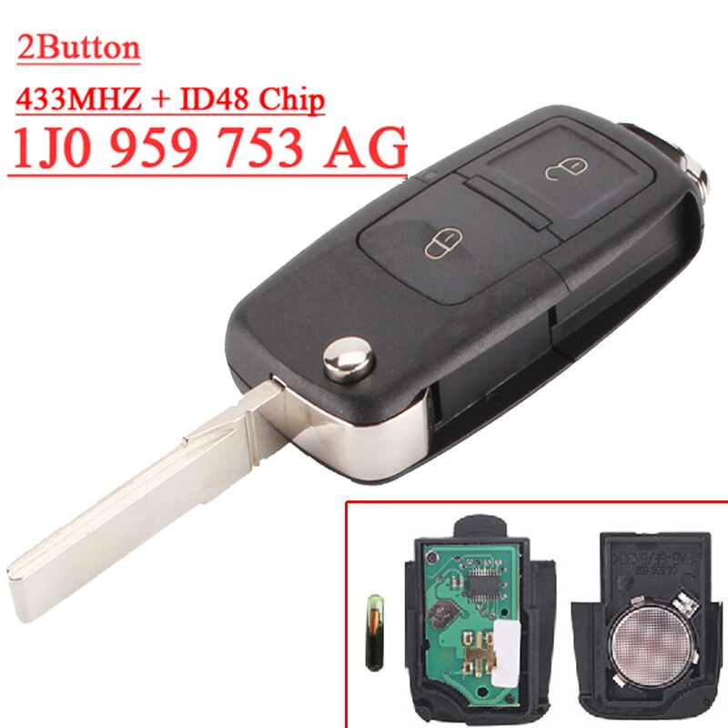(1 stuks )1 j 0 959 753 ag 1 j 0959753ag opvouwbare sleutel keyless entry afstandsbediening voor  vw 2b 433 mhz  id48 chip