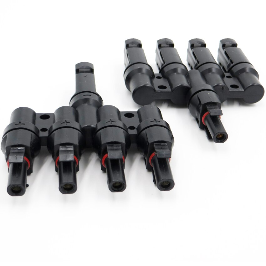 1Pair 6 5 4 3 2 T Solar Connector Branch parallel connection 30A 1000V Electrical Photovoltaic Panel Cable Wire Connect: MC4-4T