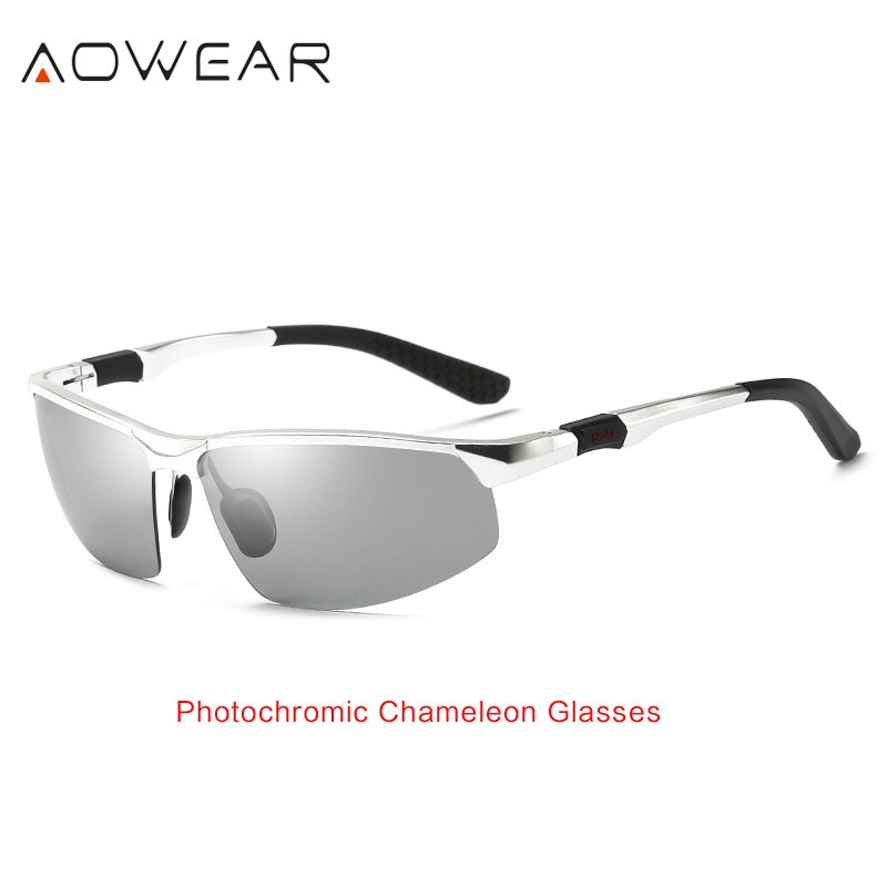 AOWEAR Photochromic Sunglasses Men Polarized Chameleon Glasses Male Change Color Sun Glasses HD Day Night Vision Driving Eyewear: C1 Silver