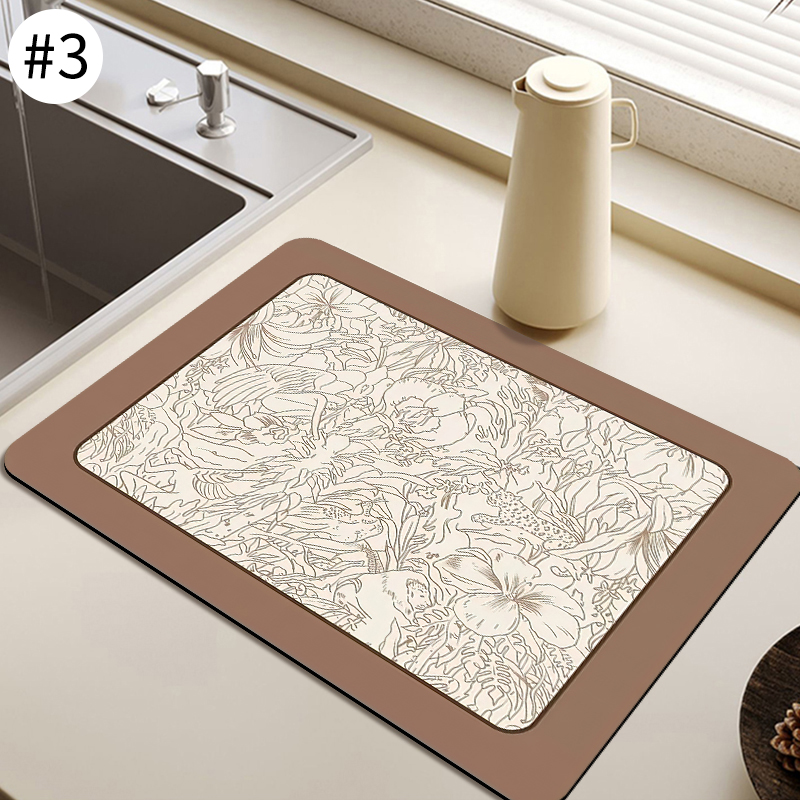 Estera de secado de platos impresa, esteras antideslizantes para vajilla de cocina, almohadilla de drenaje de café de absorción rápida, almohadilla de drenaje para vajilla, decoración del hogar: L / Verde
