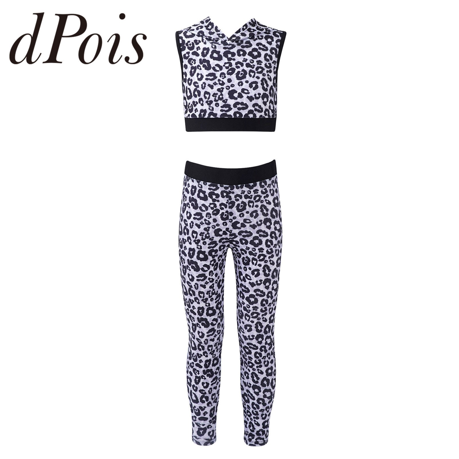 Yoga einstellen freundlicher Trainingsanzug Mädchen Fitnessstudio Anzug Leopard Gedruckt Mit Kapuze oben Hosen freundlicher Sport Kleidung Ballett Gymnastik- Outfit