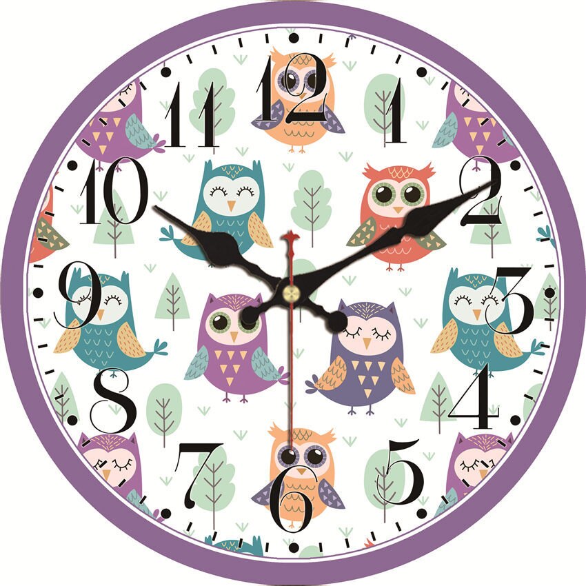 12&quot; Cute Cartoon Vintage Owl Clock Arabic Numerals Rustic Country Tuscan Style Wooden Decorative Round Kitchen Wall Clock: 23989 / 12inch(30cm)