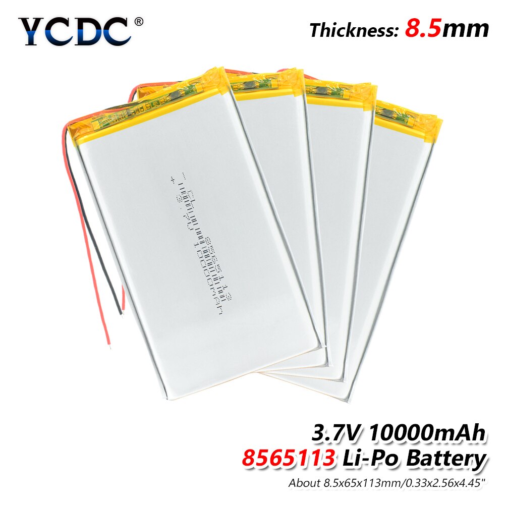 3.7V polymer lithium battery 10000mah 8565113 mobile power charging treasure DIY rechargeable For MP4 GPS Tablet MID Power Bank: 4Pcs