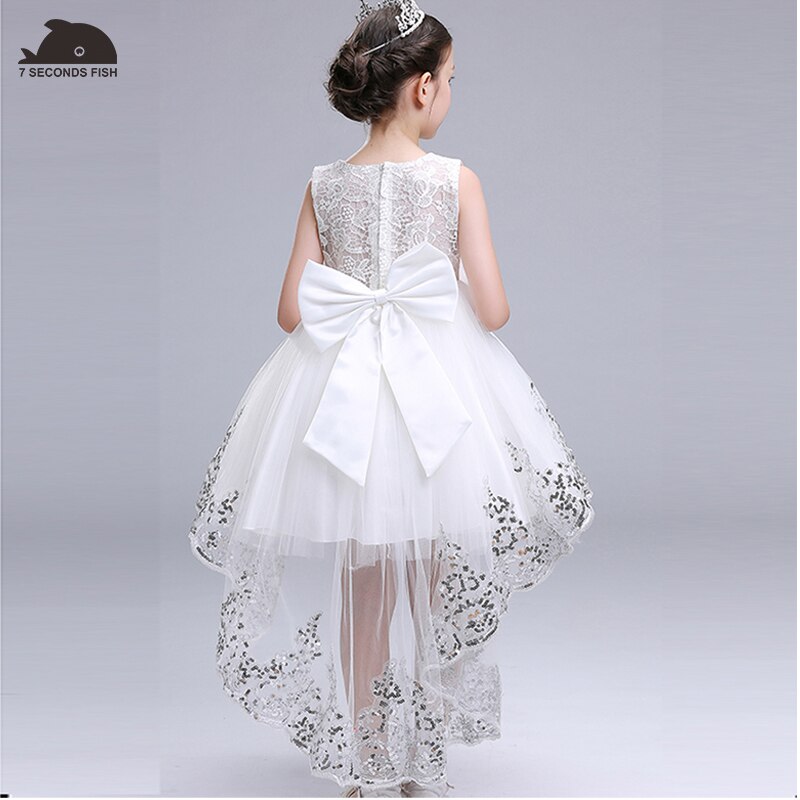 girl white princess dress for 3-14 years girl party dress 7 seconds fish kids brand vestidos children party dress
