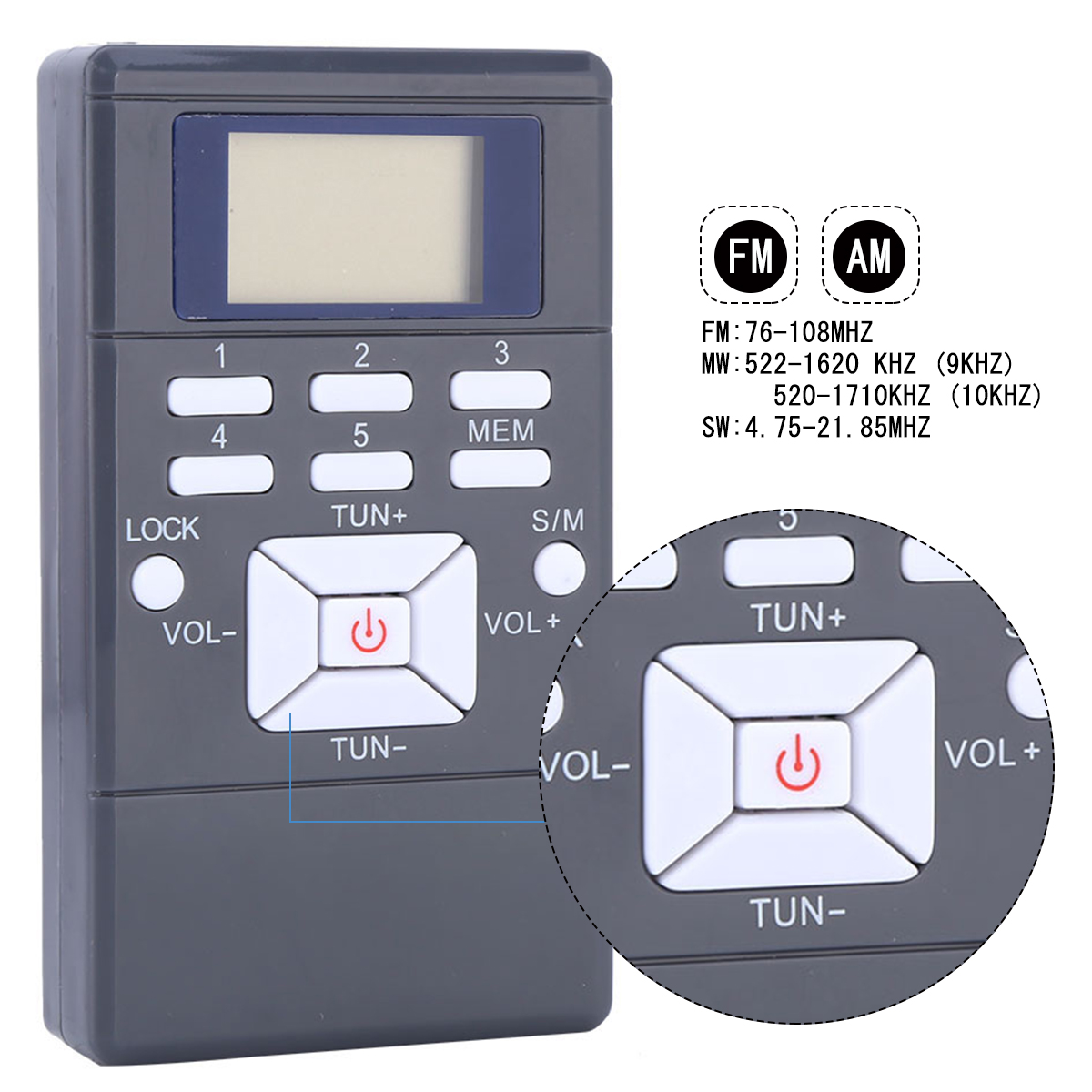 Mini Draagbare Lcd Fm Radio Digitale Signaalverwerking Draadloze Ontvanger Met Oortelefoon Grey