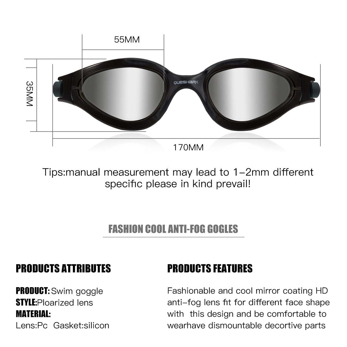QUESHARK Frauen Männer HD Anti-Nebel UV Schutz Polarisierte Schwimmen Brille Wasser Sport Schwimmen Tauchen Gläser Mit Tragbare Kasten einstellen