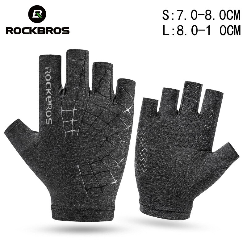 Rockbros is silke handsker touch screen handsker ridning cykel cykel halv hel finger handsker sommer mænd cykling uv beskyttelse handsker: Halv grå / L