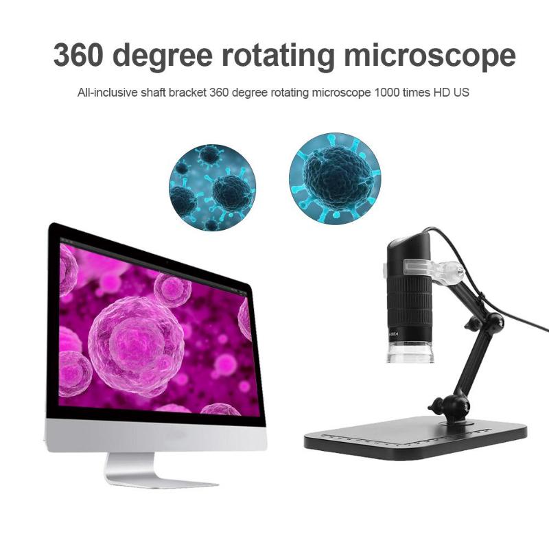 5MP USB Digital Microscope Magnifier 1000X 8 LED Electronic Endoscope Camera Full Axis Rotating Focal Length Line-controlled