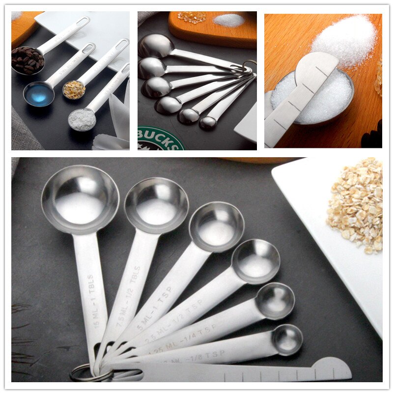 4pcs/7pcsMeasuring Cups Measuring Spoons Set Stainless Steel Measuring Cup Spoon for Baking Tea Coffee Kitchen Measuring Tools