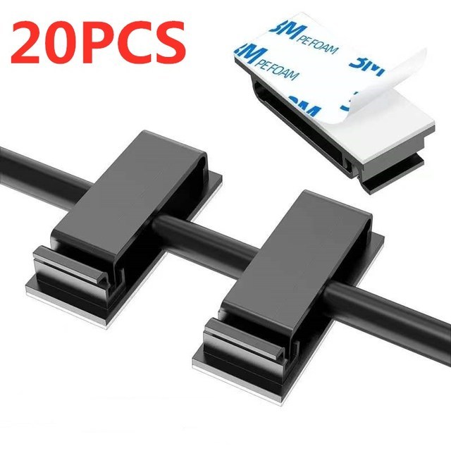 Self-adhesive Cable Organizer Clips Holder Wire Tie Clamp Management Car Home Data Cable Decorative Cord Bobbin Winder Manager: 20PCS-Black-B