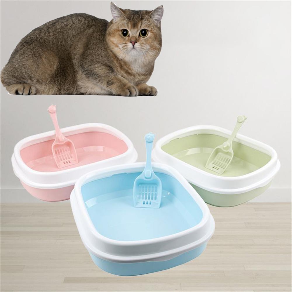 Arenero de plástico para mascotas, caja de arena antisalpicaduras para interior de gato, con cuchara de entrenamiento, almohadilla para PiS de gatito, bandeja de limpieza, suministros de residuos para cachorros