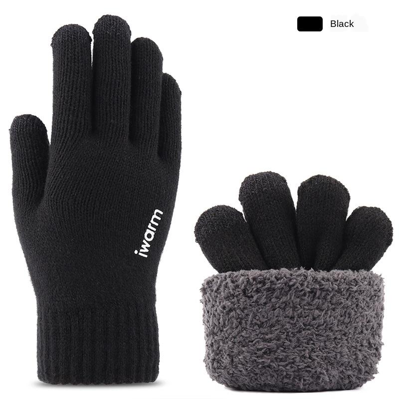 Touch Screen Gloves Men's Jacquard Plus Velvet Winter Thick Knitted Warm Woolen Gloves