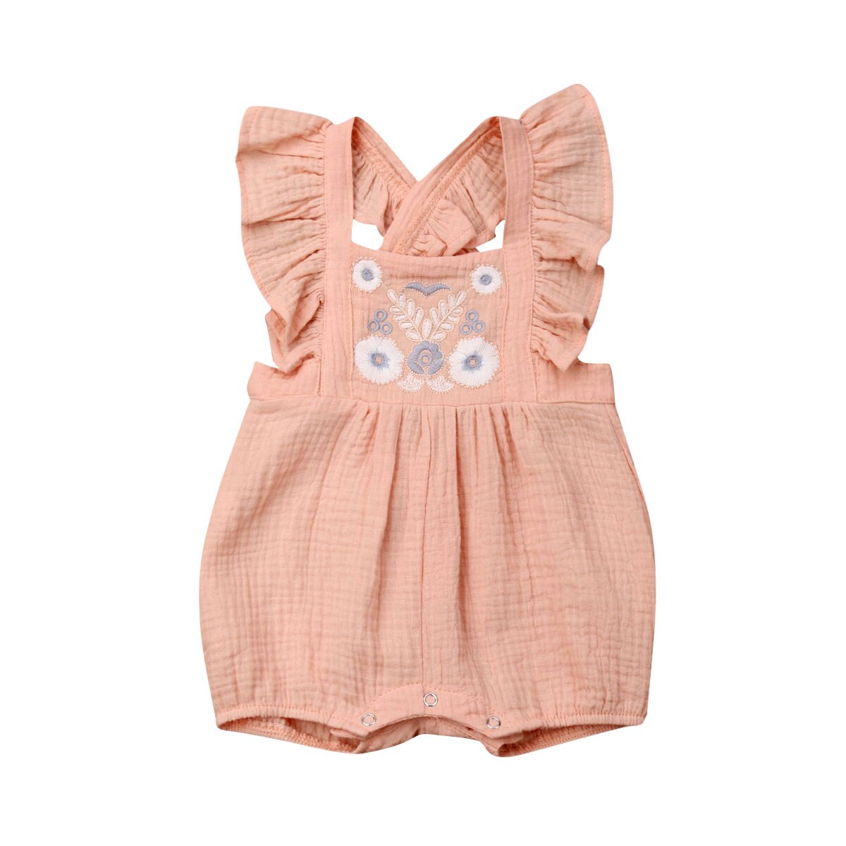0-24M Zoete Katoen Linnen Baby Romepr Zomer Jongens Meisjes Bloemen Borduren Ruches Mouwloze Jumpsuit Playsuit Een stuk: A / 6m