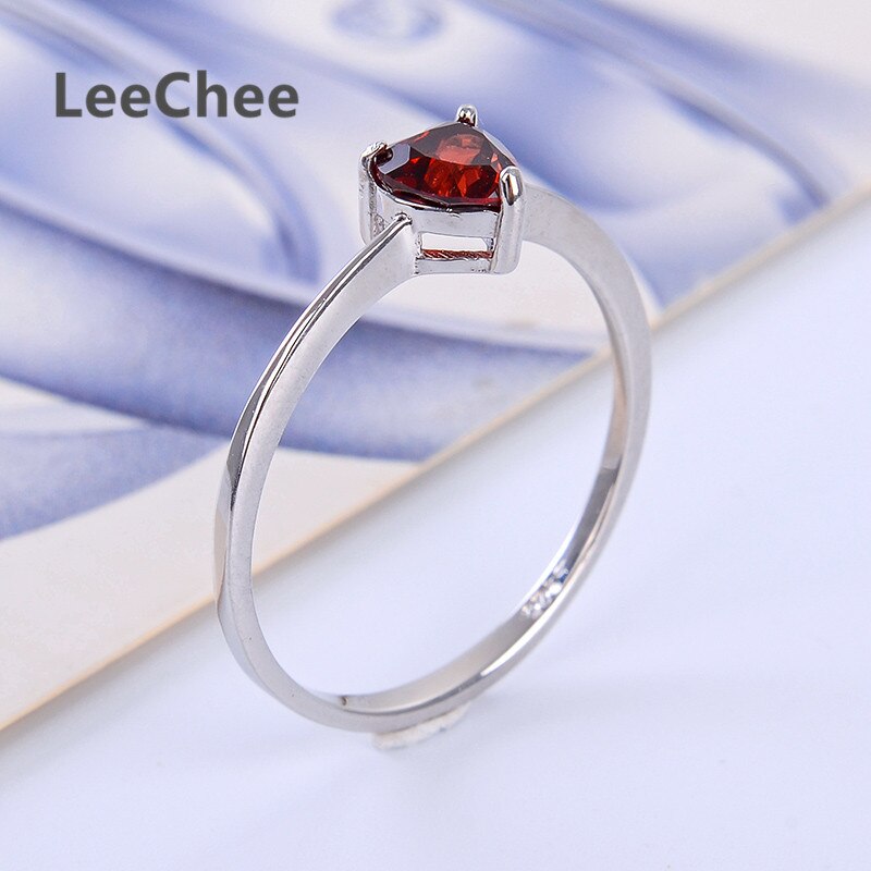 LeeChee 100% Natürliche Granat Ring 925 Sterling Silber Weinrot Edelstein FineJewelry für Frauen 0,5 ct Birthstone Herz-Förmigen