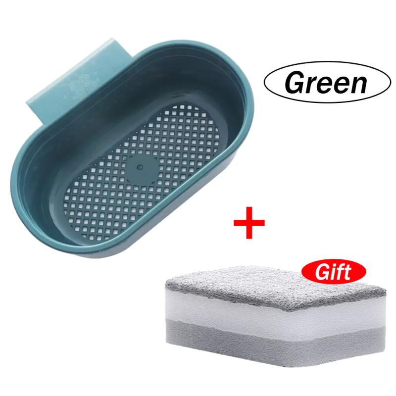 Cesta de drenaje de plástico para el hogar, soporte ajustable para fregadero de cocina, esponja de jabón, cesta colgante, bolsa de escurridor, accesorios de cocina: Verde