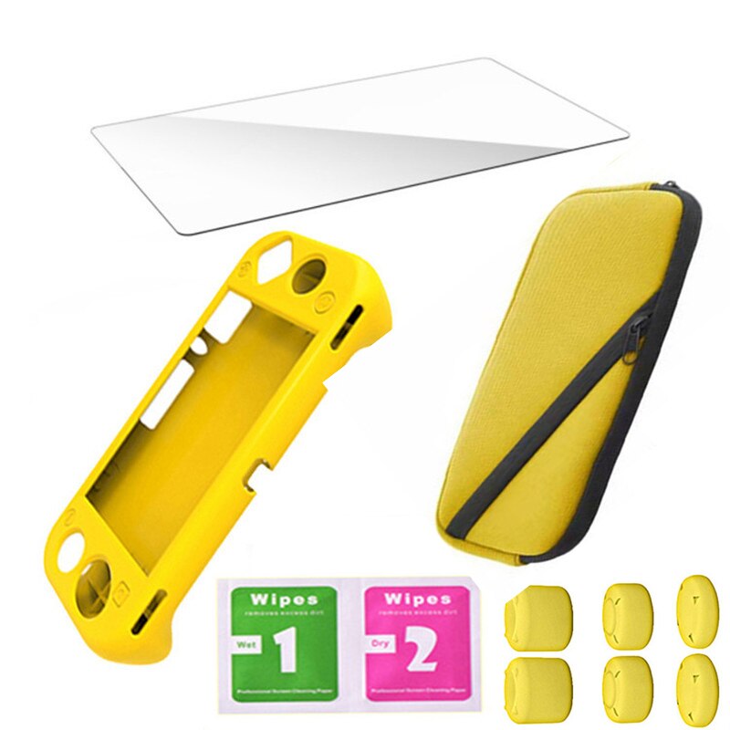 Nintend Interruttore Lite mini consolle Accessori di Protezione Pacchetto Carring Caso di Immagazzinaggio Del Sacchetto di Mano Del silicone presa Copertura Borsette Pellicola di Vetro: giallo