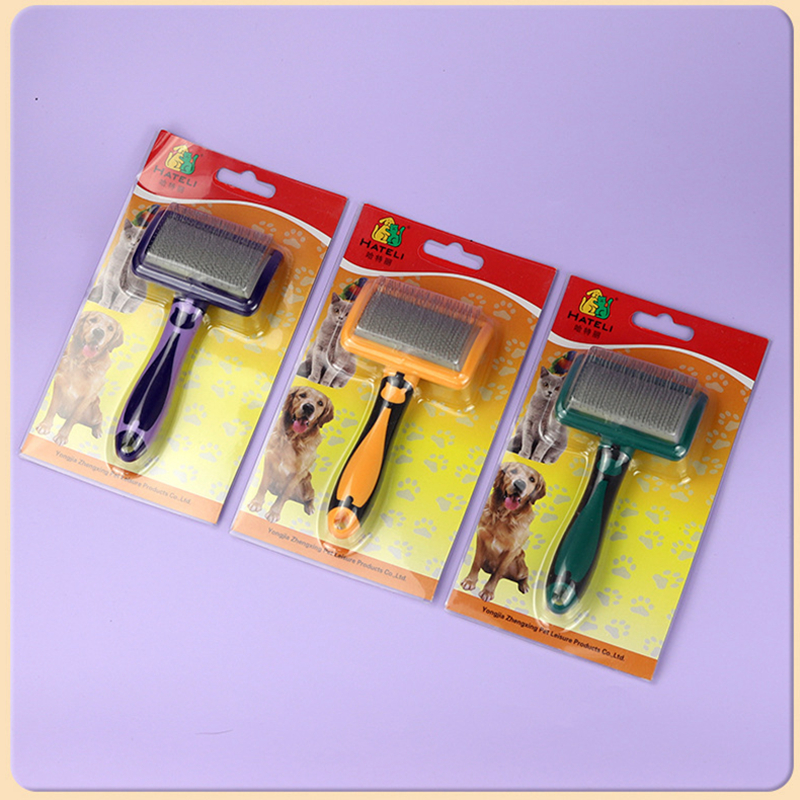 Cepillo para perros, peines de acero inoxidable para perros, cepillo de masaje para el cuidado de perros, utensilio para eliminar el pelo de mascotas, Herramientas de limpieza, peine para gatos con mango suave