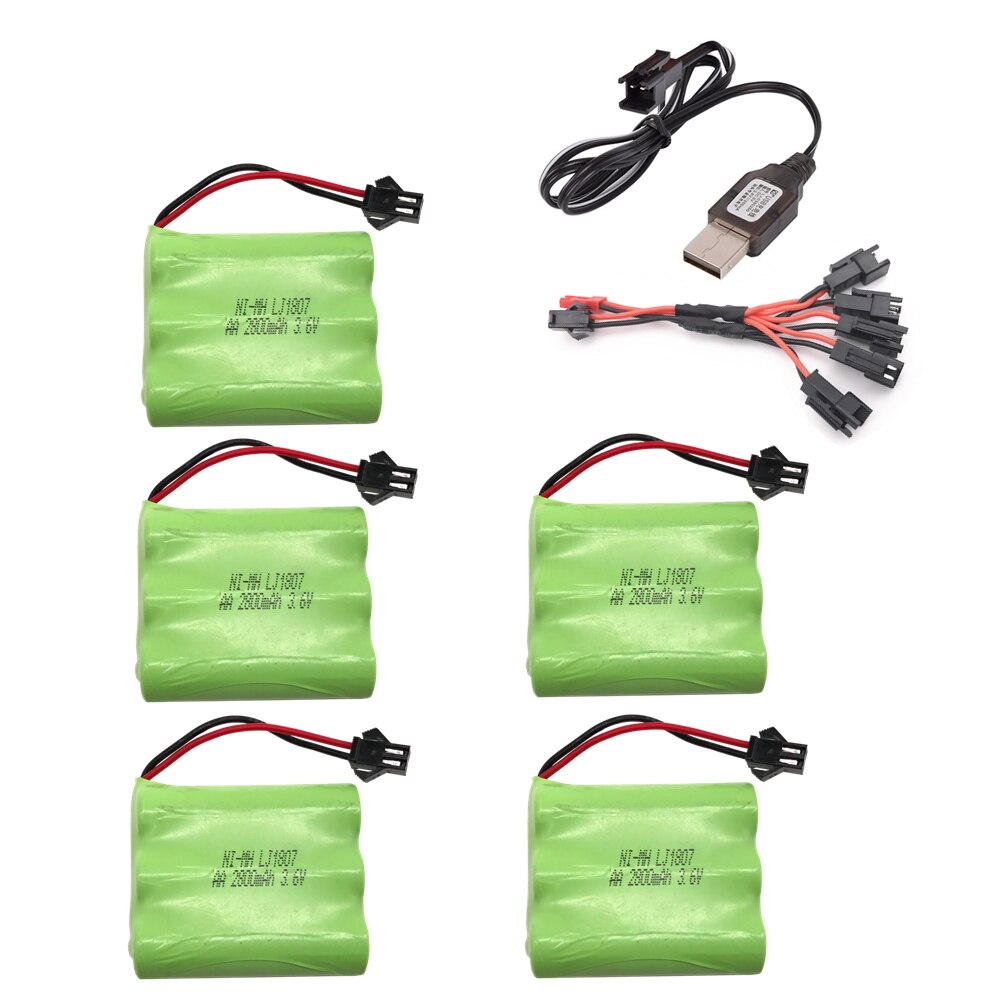 3.6v 2800mah Battery Ni-MH Battery AA NIMH 3.6v Battery Pack For RC Toy Car Boat Model RC Toy 3.6 V Battery: 5pcs USB